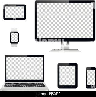 Modern technology devices with transparent wallpaper screen isolated Stock Vector