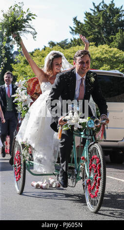 The wedding of Charlie Van Straubenzee and Daisy Jenks at St. Mary the Virgin Church in Frensham  Featuring: Daisy Jenks, Charlie Van Straubenzee Where: Frensham, United Kingdom When: 04 Aug 2018 Credit: John Rainford/WENN Stock Photo