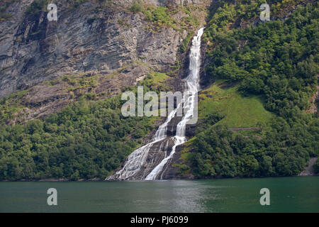 Friaren Waterfall from Ship Cruise in Geirangerfjord Stock Photo