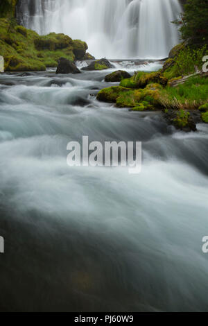 Waterfall on Falls Creek along Green Lakes Trail, Three Sisters Wilderness, Deschutes National Forest, Oregon Stock Photo