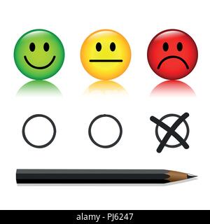 emoticon smiley rating set with pen unhappy isolated on white background vector illustration Stock Vector