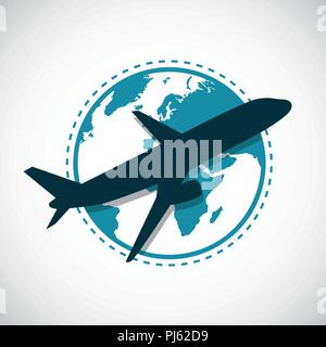 blue plane flying with blue globe background vector illustration EPS10 Stock Vector