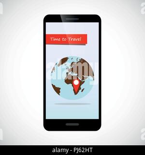travel online from smartphone with globe and destination pin vector illustration EPS10 Stock Vector