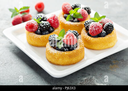 Dessert cups with sponge cake and fresh berries Stock Photo