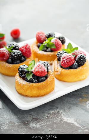 Dessert cups with sponge cake and fresh berries Stock Photo