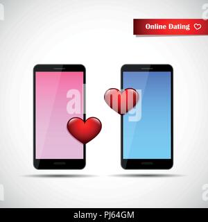 online dating app concept pink and blue smartphones woman vector illustration EPS10 Stock Vector