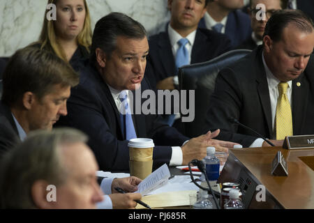 Washington, District of Columbia, USA. 4th Sep, 2018. Senator Ted Cruz, Republican of Texas, gives his opening statement during the confirmation hearing of Judge Brett Kavanaugh before the United States Senate Judiciary Committee on his nomination as Associate Justice of the US Supreme Court to replace the retiring Justice Anthony Kennedy on Capitol Hill in Washington, DC on Tuesday, September 4, 2018.Credit: Alex Edelman/CNP Credit: Alex Edelman/CNP/ZUMA Wire/Alamy Live News Stock Photo