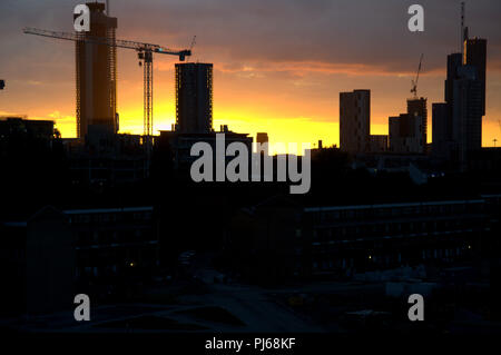 Sunset over the Manchester skyline, high rise, skyscraper Stock Photo