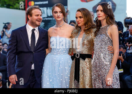 Venice, Italy. 04th Sep, 2018. Brady Corbet, Raffey Cassidy, Natalie Portman, Stacy Martin attend the 'Vox Lux' premiere during the 75th Venice Film Festival at the Palazzo del Cinema on September 04, 2018 in Venice, Italy. Credit: John Rasimus/Media Punch ***France, Sweden, Norway, Denark, Finland, Usa, Czech Republic, South America Only***/Alamy Live News Stock Photo