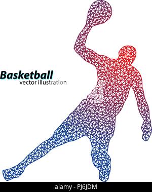 Basketball player of the triangles. Background and text on a separate layer, color can be changed in one click Stock Vector