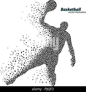 Basketball player of the triangles. Background and text on a separate layer, color can be changed in one click Stock Vector