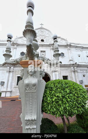 Artistic street lamp-facade of the Metropolitan Cathedral and Parish of Saint Vitalis consecrated to the Holy Guardian Angels and dedicated to this sa Stock Photo