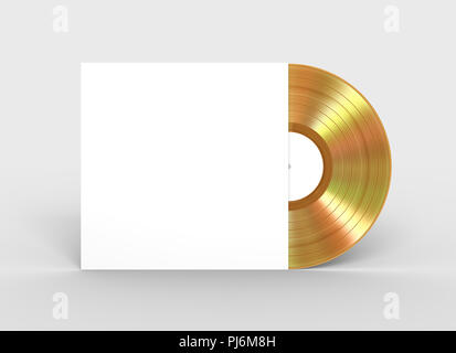 Gold Vinyl Record In Paper Case. 3D Illustration. Stock Photo