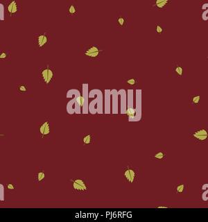 Birch leaf green pattern seamless color. Vector illustration. Red background. Stock Vector
