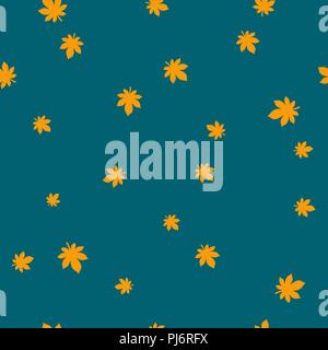 Chestnut leaf orange pattern seamless color. Vector illustration. Blue background. Stock Vector