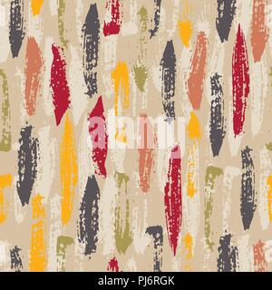 Hand Painted Colorful Brush Strokes on Beige Background Abstract Vector Seamless Pattern. Expressive Marks. Bold Autumn Colors. Creative Manifesto. Stock Vector