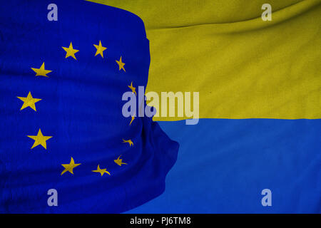 Ukraine, European Union Flag Stock Photo