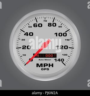 3d speed gauges with metal frame, car speedometer dial vector illustration Stock Vector