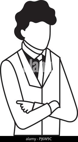 man crossed arms comic style black and white Stock Vector Art