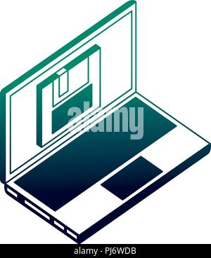 laptop computer floppy backup data network vector illustration neon Stock Vector