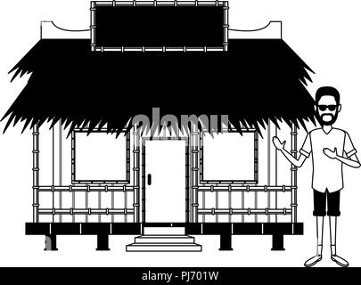 Beack kiosk stand in black and white Stock Vector