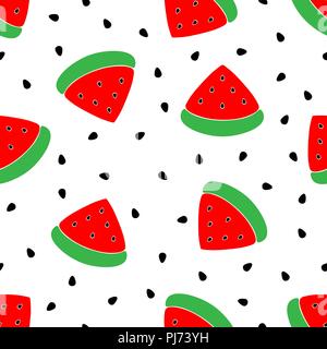 Vector background watermelon slices with watermelon seeds. Seamless red watermelons pattern. Stock Vector