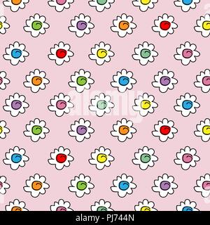 colored stylish seamless vector pink background with camomile flowers. small cute flowers Stock Vector