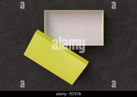 Download Opened Yellow Shoe Box Container On Black Background With Wrapping Paper Packaging Mockup 3d Illustration Stock Photo Alamy PSD Mockup Templates