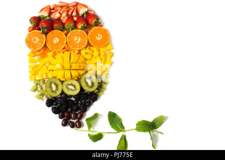 Healthy eating concept, balloon made of rainbow fruits berries on a white background, top view Stock Photo