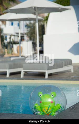 Classic pool at hotel in Karmai Santorini Greece Stock Photo