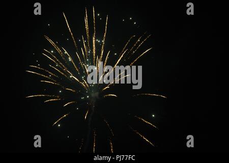 a single firework going off in the dark sky Stock Photo