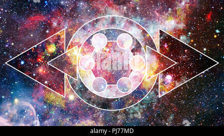 Abstract hipster geometric background with triangles, circles, nebula, stars and galaxy. Elements of this image furnished by NASA. Stock Photo