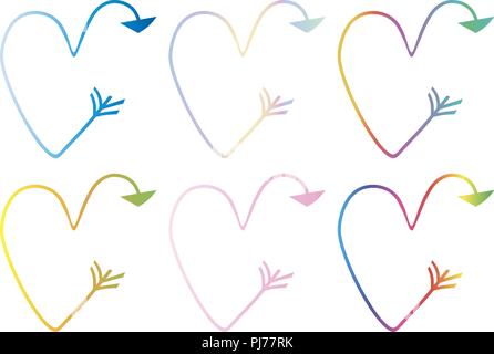 colorful set of vector hearts in the form of arrows. pointer, symbol. gradient drawings Stock Vector