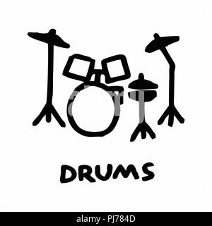 Freehand illustration of a drum kit on white background Stock Vector