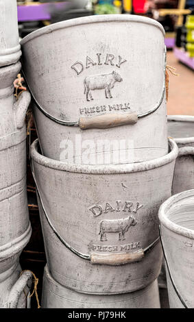 Display of ceramic plant pots on sale at garden centre UK Stock Photo