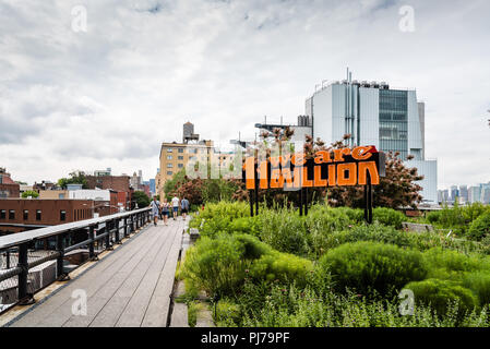 New York City, USA - June 22, 2018: We are 11 million neon sign in High Line. It was designed by Andrea Bowers for supporting DREAMers, the undocument Stock Photo