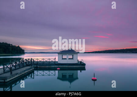 Sunrise at the bath house in Saltsjöbaden in the province of Nacka on the east coast of Sweden. Stock Photo