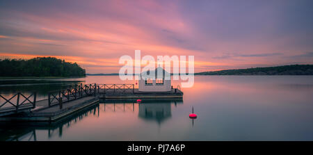 Sunrise at the bath house in Saltsjöbaden in the province of Nacka on the east coast of Sweden. Stock Photo