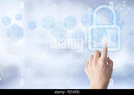 hand touching a digital locker Stock Photo