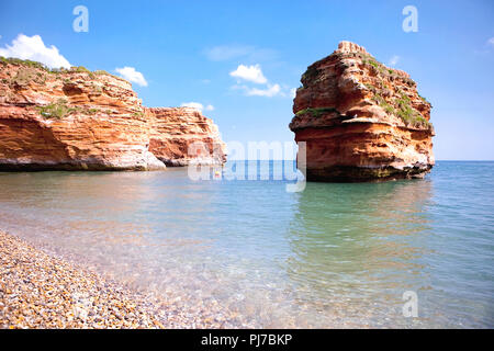 Ladram Bay, Devon, England; the rocks in the sea, selective focus Stock Photo