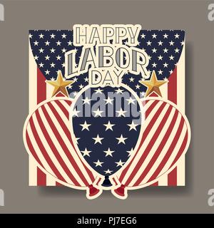 labor day card with balloons helium and usa flag Stock Vector