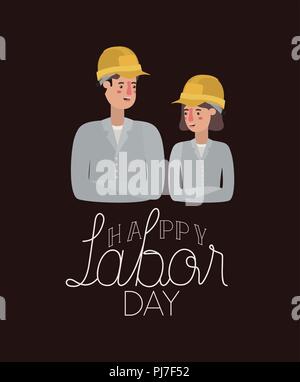 happy labor day card with workers couple Stock Vector
