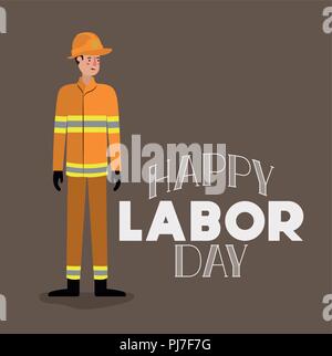 happy labor day card with firefighter Stock Vector