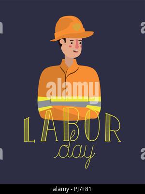 happy labor day card with firefighter Stock Vector