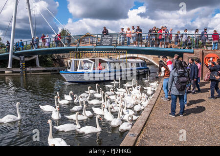 Wroxham bridge over the River Bure at Wroxham and Hoveton, Norfolk, UK. "Gateway To The Broads". Stock Photo