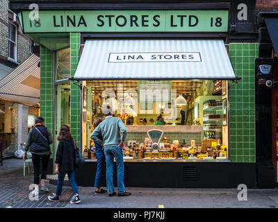 Lina Stores Italian Delicatessen in Brewer Street in Soho Central London.  Founded in 1944 Stock Photo