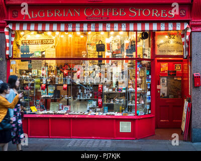 Algerian Coffee Stores in Old Compton Street Soho central London. The store has been open since 1887 selling coffees and teas Stock Photo