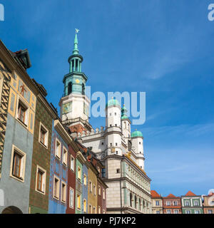 Colorful houses and Town hall on Poznan Old Market Square, Poland. Stock Photo