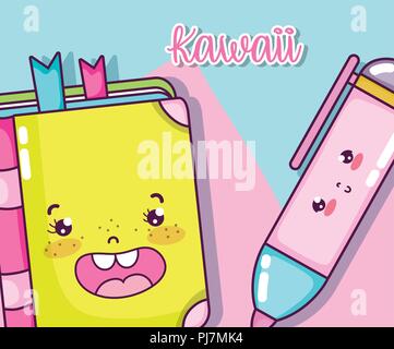 Kawaii school utensils Stock Vector