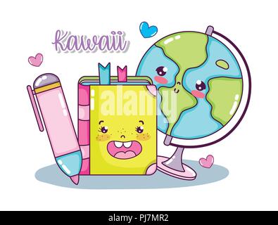 Kawaii school utensils Stock Vector